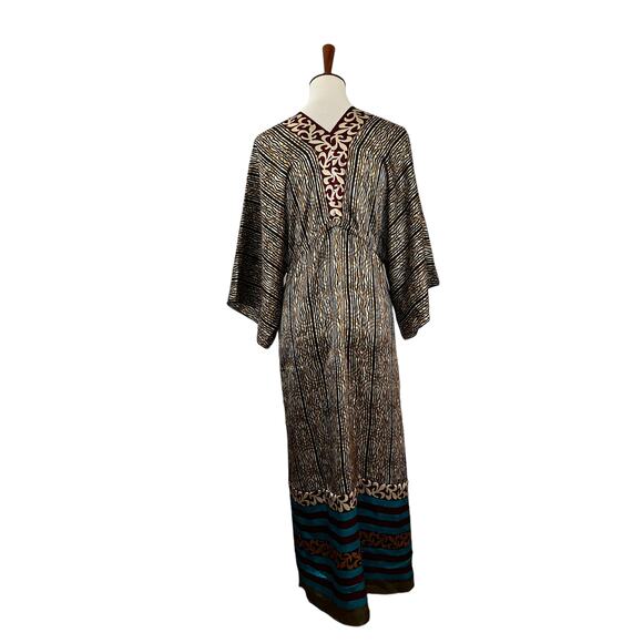 Soft Surroundings Womens Kimono Dress Maxi Multi Print Beaded String XS - Picture 3 of 7